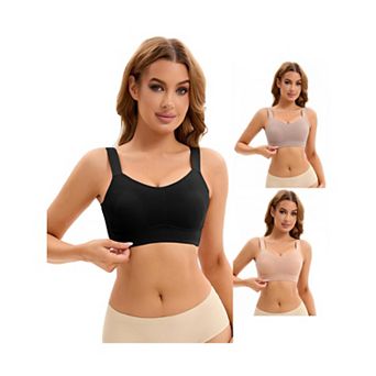 3 Packs Women's Push Up V Neck Full Coverage Bras Wirefree Adjustable Straps Minimizers
