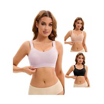 3 Packs Women's Push Up V Neck Full Coverage Bras Wirefree Adjustable Straps Minimizers