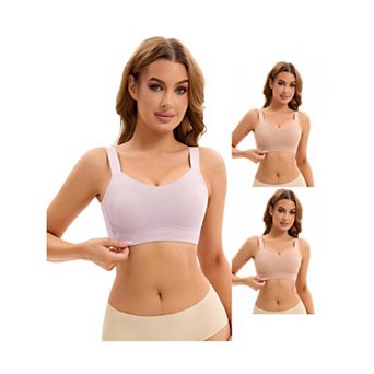 3 Packs Women's Push Up V Neck Full Coverage Bras Wirefree Adjustable Straps Minimizers
