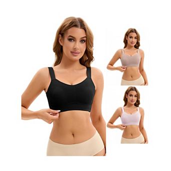 3 Packs Women's Push Up V Neck Full Coverage Bras Wirefree Adjustable Straps Minimizers