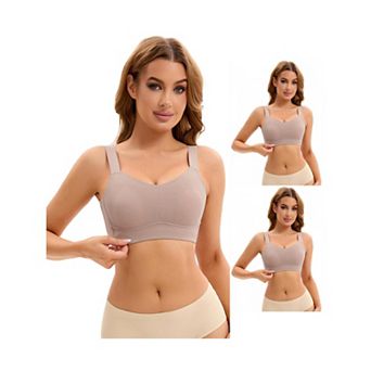 3 Packs Women's Push Up V Neck Full Coverage Bras Wirefree Adjustable Straps Minimizers