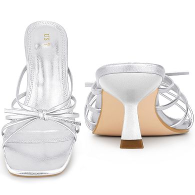 Women's Square Toe Strappy Slip on Kitten Heel Sandals