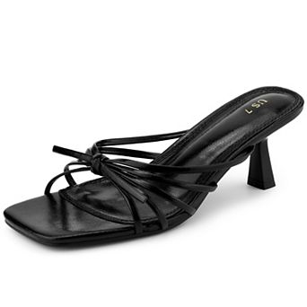 Women's Square Toe Strappy Slip on Kitten Heel Sandals