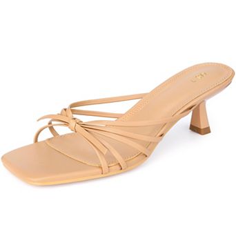 Women's Square Toe Strappy Slip on Kitten Heel Sandals