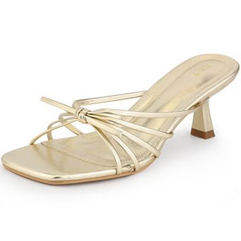 Women's Square Toe Strappy Slip on Kitten Heel Sandals