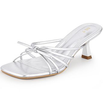 Women's Square Toe Strappy Slip on Kitten Heel Sandals