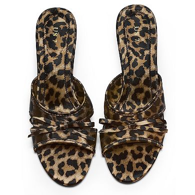 Bow Heels Slip on Stiletto Heel Satin Sandals for Women