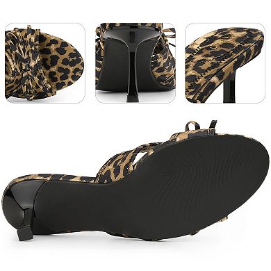 Bow Heels Slip on Stiletto Heel Satin Sandals for Women