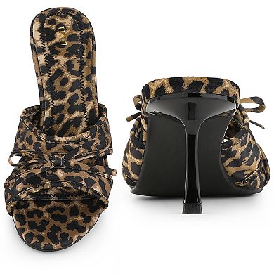 Bow Heels Slip on Stiletto Heel Satin Sandals for Women