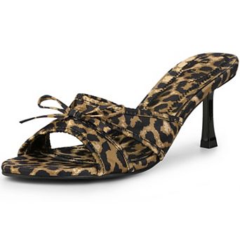 Bow Heels Slip on Stiletto Heel Satin Sandals for Women