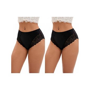 2 Packs Women's Lace Mid-Waisted Underwear Comfortable Briefs
