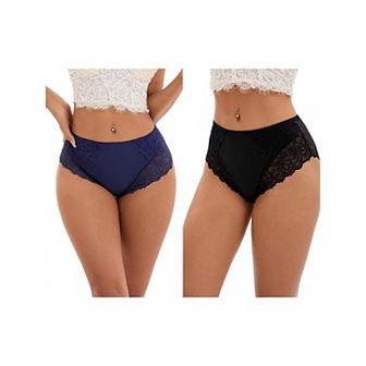 2 Packs Women's Lace Mid-Waisted Underwear Comfortable Briefs