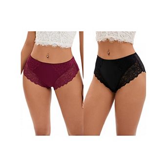 2 Packs Women's Lace Mid-Waisted Underwear Comfortable Briefs