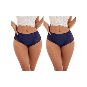 2 Packs Women's Lace Mid-Waisted Underwear Comfortable Briefs