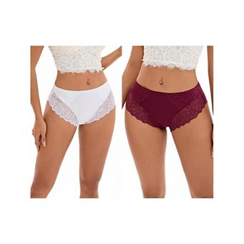 2 Packs Women's Lace Mid-Waisted Underwear Comfortable Briefs