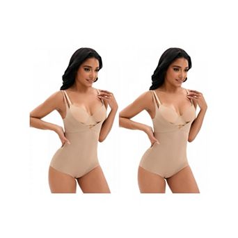 2 Packs Women's Cami Adjustable Straps Tummy Control Shapewear Leotard Bust Hip Lifter Bodysuit