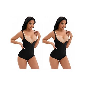 2 Packs Women's Cami Adjustable Straps Tummy Control Shapewear Leotard Bust Hip Lifter Bodysuit
