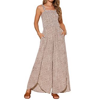 Women's Loose Overalls Jumpsuits One Piece Sleeveless Split Wide Leg Long Pant Rompers with Pockets