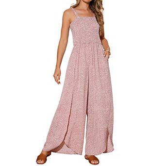 Women's Loose Overalls Jumpsuits One Piece Sleeveless Split Wide Leg Long Pant Rompers with Pockets