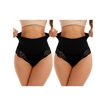 2 Packs Women's Lace Trim Tummy Control Underwear Briefs High Waist Flatten Stomach Shaping Panties