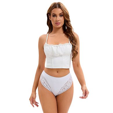2 Packs Women's Lace Trim Mid-Waisted Thongs Underwear