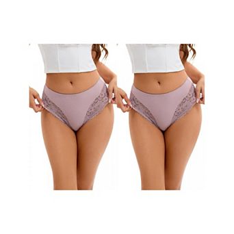 2 Packs Women's Lace Trim Mid-Waisted Thongs Underwear