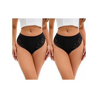 2 Packs Women's Lace Trim Mid-Waisted Thongs Underwear