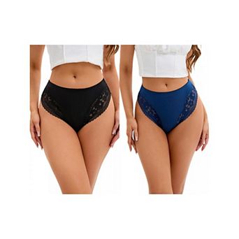 2 Packs Women's Lace Trim Mid-Waisted Thongs Underwear
