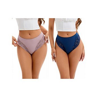 2 Packs Women's Lace Trim Mid-Waisted Thongs Underwear