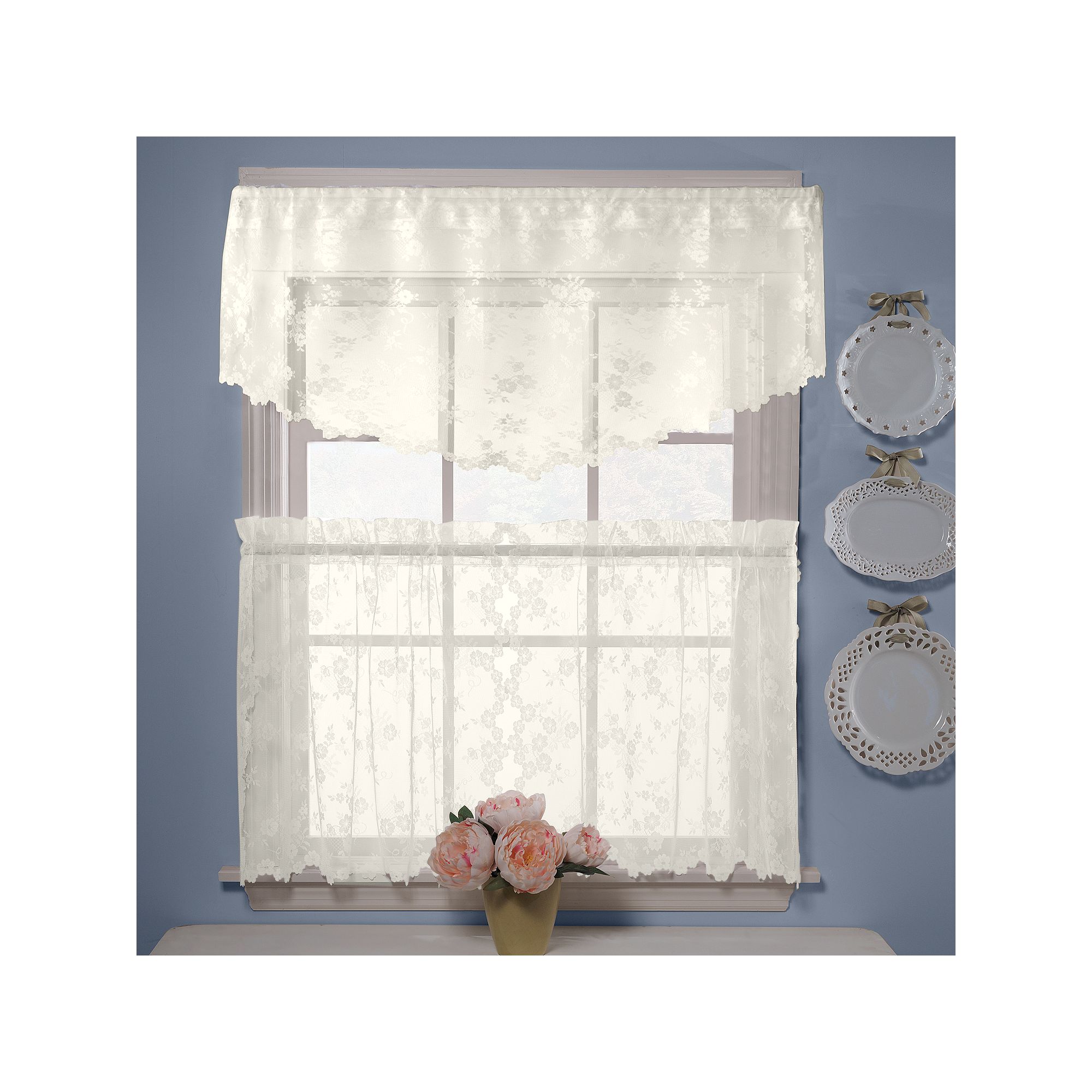 Petite Fleur Ascot Window Valance - 56 x 20, Ivory