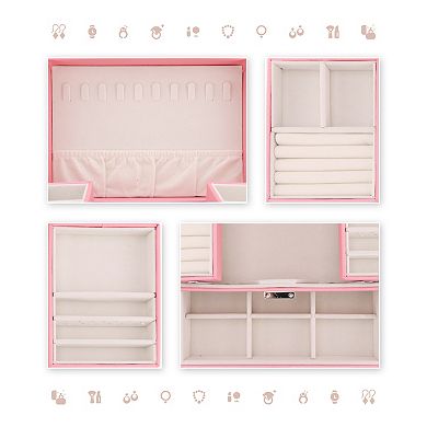 3 Layer Jewelry Box for Birthday Gifts, PU Leather Jewelry Organizer Case with Drawer 9*6*5.5in
