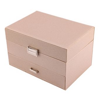 3 Layer Jewelry Box for Birthday Gifts, PU Leather Jewelry Organizer Case with Drawer 9*6*5.5in
