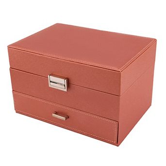 3 Layer Jewelry Box for Birthday Gifts, PU Leather Jewelry Organizer Case with Drawer 9*6*5.5in