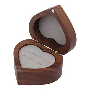 Wood Ring Box for Proposal, Wedding, Ceremony, Jewelry Ring Box Storage 2 Slots Ring Box 2*2*1.3in