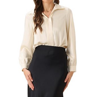 Satin Blouse Bodysuit for Women's V Neck Long Sleeve Business Work Collared Shirt Top Bodysuits