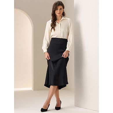 Satin Blouse Bodysuit for Women's V Neck Long Sleeve Business Work Collared Shirt Top Bodysuits