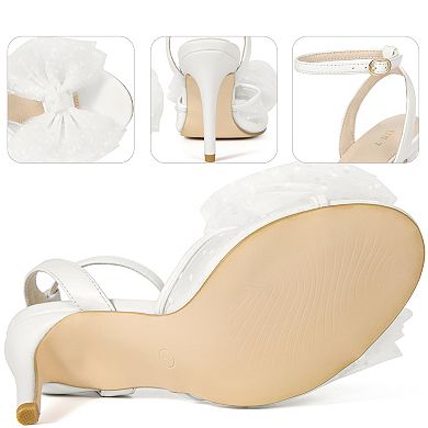Bridal Heel Slingback Stiletto Heels Bow Wedding Shoes for Women