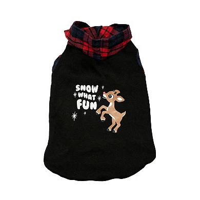 Rudolph The Red Nosed Reindeer Pet Hoodie With Plaid Lining