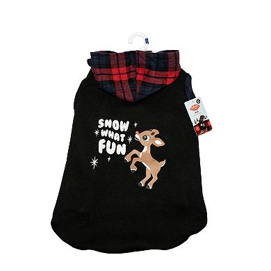 Rudolph The Red Nosed Reindeer Pet Hoodie With Plaid Lining