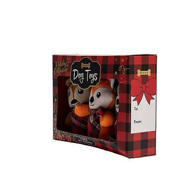 Woof Plush Deer, Fox & Raccoon Dog Toys 3-pk.