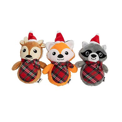 Woof Plush Deer, Fox & Raccoon Dog Toys 3-pk.