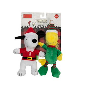 Peanuts 2 pk Santa Snoopy Woodstock Elf Dog Toys