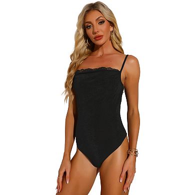 Ruch Lace Bodysuit for Women's Square Neck Casual Party Slimming Bodysuits