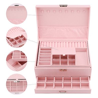 3 Layers Jewelry Box for Women Girls, Jewelry Organizer Case Storage Display Holder 10*7*4.5in