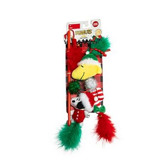 Peanuts Snoopy & Woodstock 3 pk Candy Cane Feather Cat Toy
