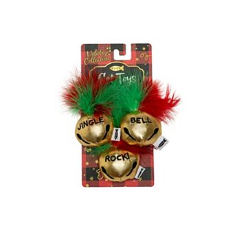 Meow Catnip Plush Gold Bells 3 pk Interactive Pet Toys