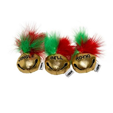 Meow Catnip Plush Gold Bells 3-Pk. Interactive Pet Toys