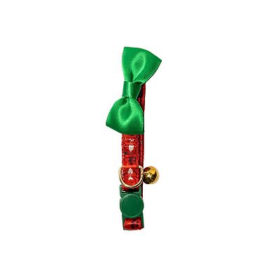 Meow Fish Holly Bow Charm Bell Pet Collar