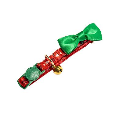 Meow Fish Holly Bow Charm Bell Pet Collar