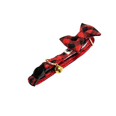 Meow Buffalo Check Bow Charm Bell Pet Collar
